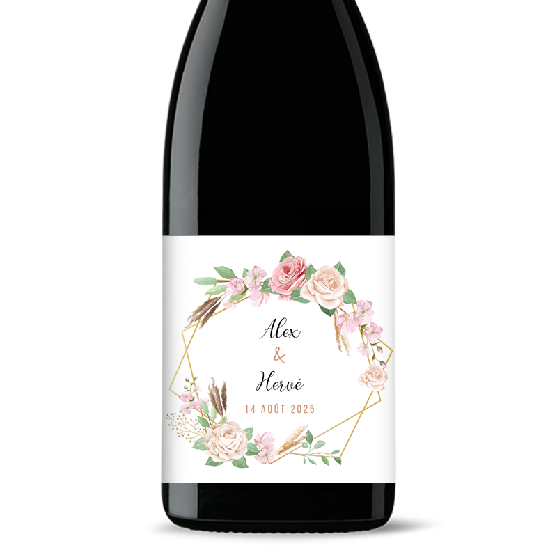 Visuel bouteille mariage champêtre bohème